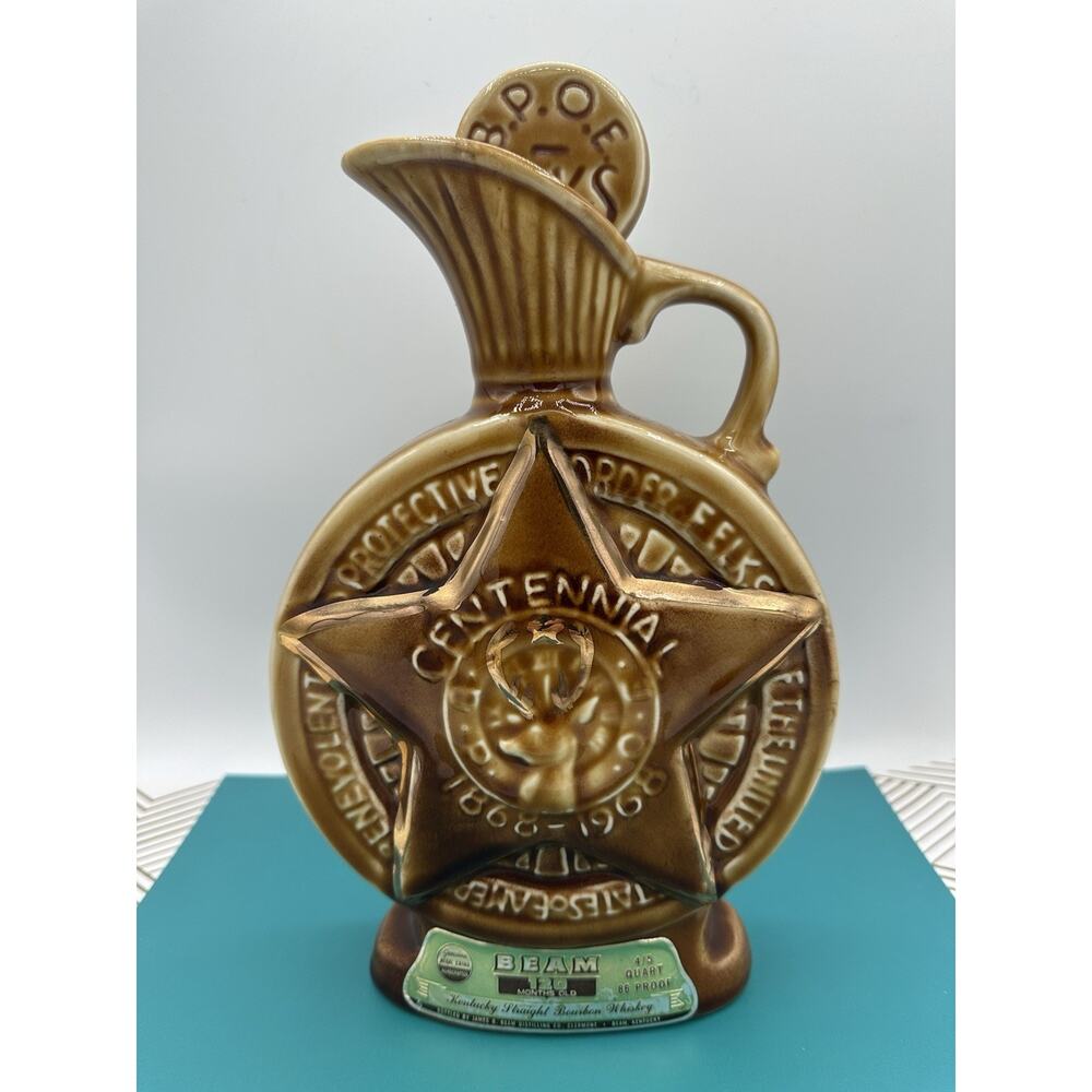 Vintage 1968 Jim Beam B.P.O.E. Elks CENTENNIAL 100 Years Whiskey Decanter Bottle